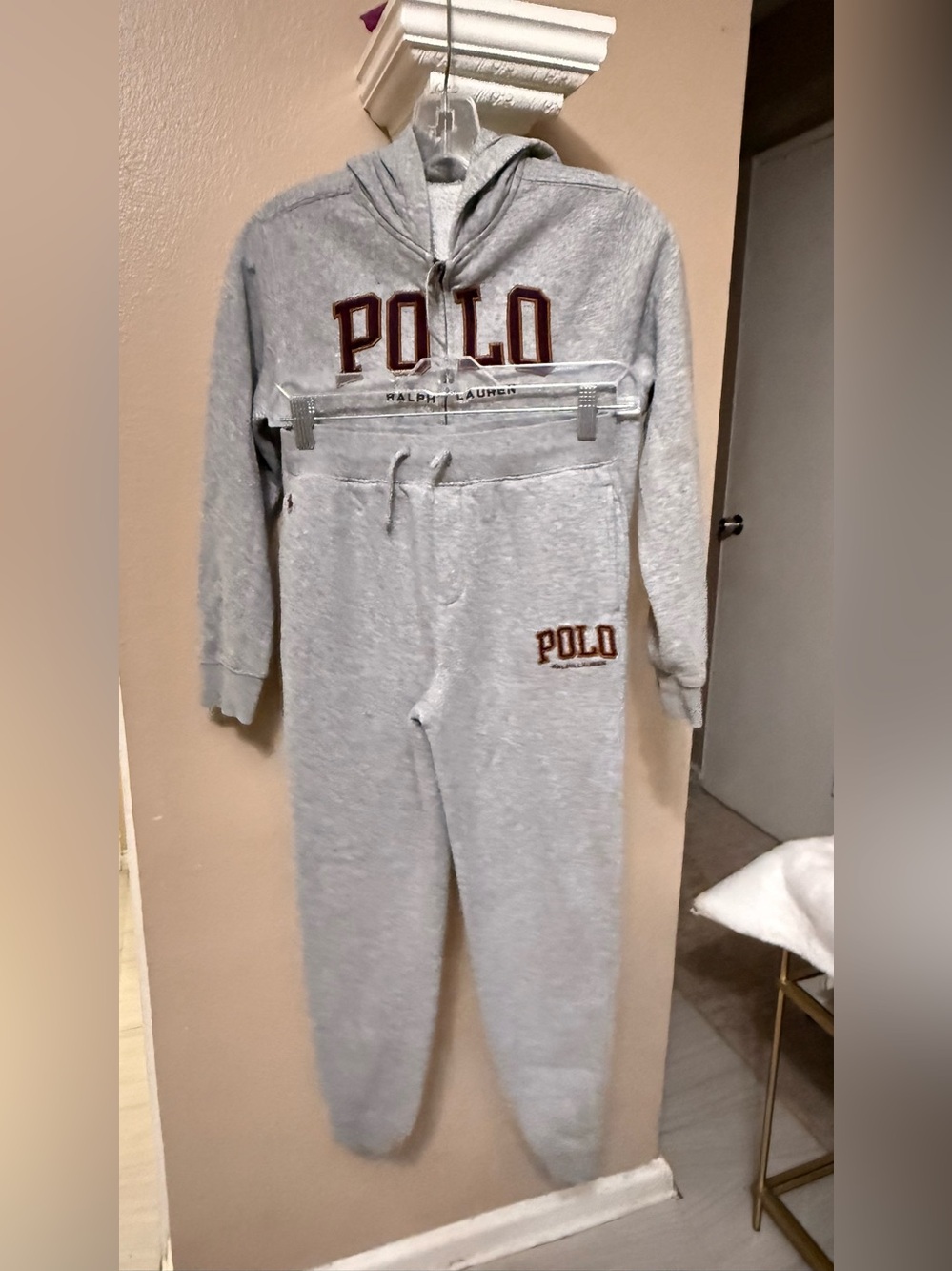 Polo by Ralph Lauren Gray Hooded Jumpsuit with Maroon Logo